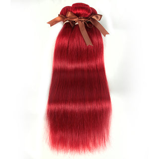 Queen Remy Human Hair 3 Bundles Straight Hair Weave Red Color