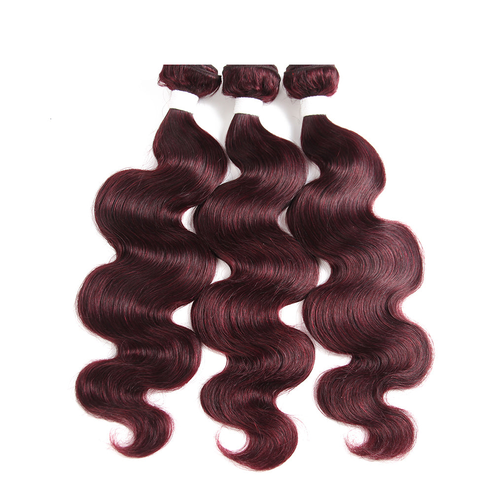 QVR Body Wave Bundles With Closure Remy Brazilian Human Hair Burgundy 99J Dyed 3 Bundles With 4x4 Closure
