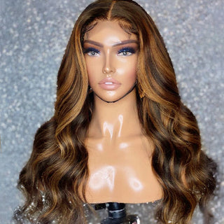 QVR Body Wave Human Hair Wigs Highlight Balayage HD Lace Front Wigs 4x4 5x5 Lace Closure Wigs