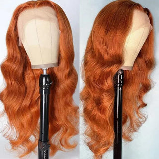 Queen Virgin Remy Ginger Orange Body Wave 4 X4 Lae Closure Human Hair Fake Scalp Middle Part Lace Part Wig for Black Women, 100% Brazilian Virgin Hair Pre Plucked with Baby Hair 200% Density