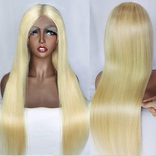 QVR Straight and Body Wave 2 Pieces Wigs Remy Human Hair 613# Blonde Wigs Middle Lace Part Wigs