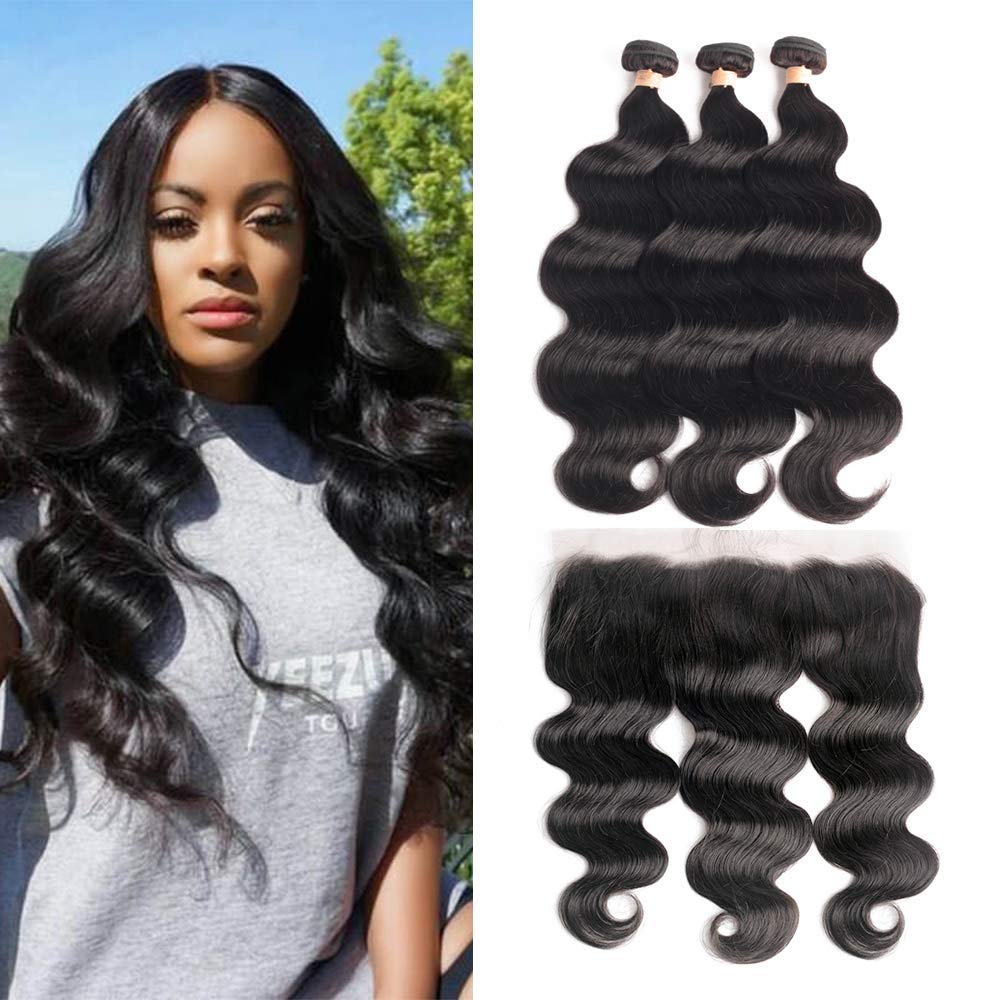 Virgin Human Hair Body Wave 3 Bundles with 13*4 Lace Frontal Closure