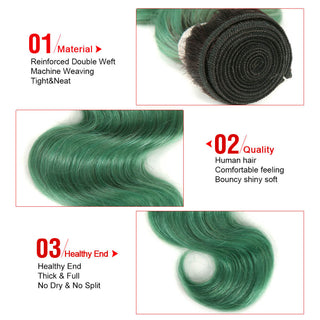 QVR Virgin Human Hair Ombre Turquoise Green Human Hair 1pc Body Wave Bundles TT1B/TUQIV
