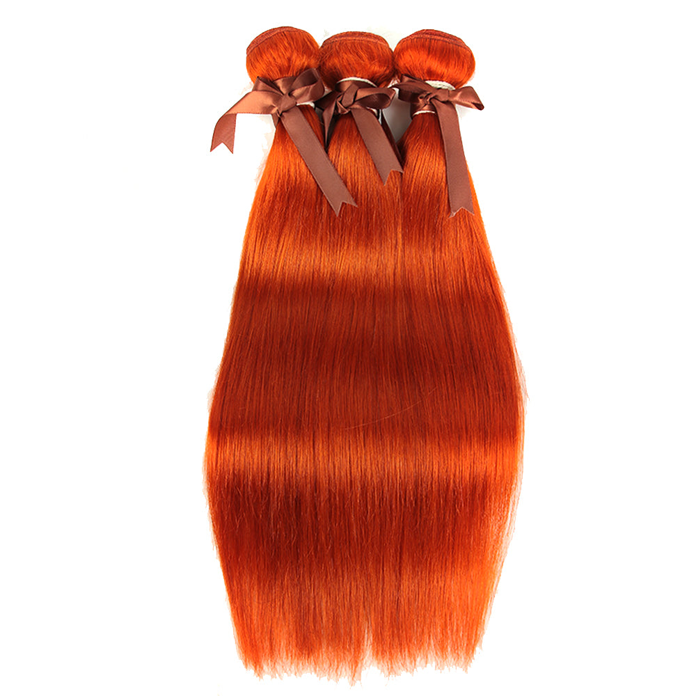 Paquets de cheveux humains Remy orange avec fermeture frontale droite 3 paquets avec 13*4 dentelle frontale couleur gingembre cheveux raides