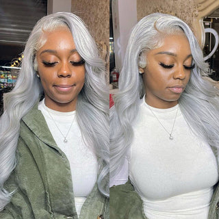 Silver Gray Body Wave Hair Lace Front Human Hair Wigs