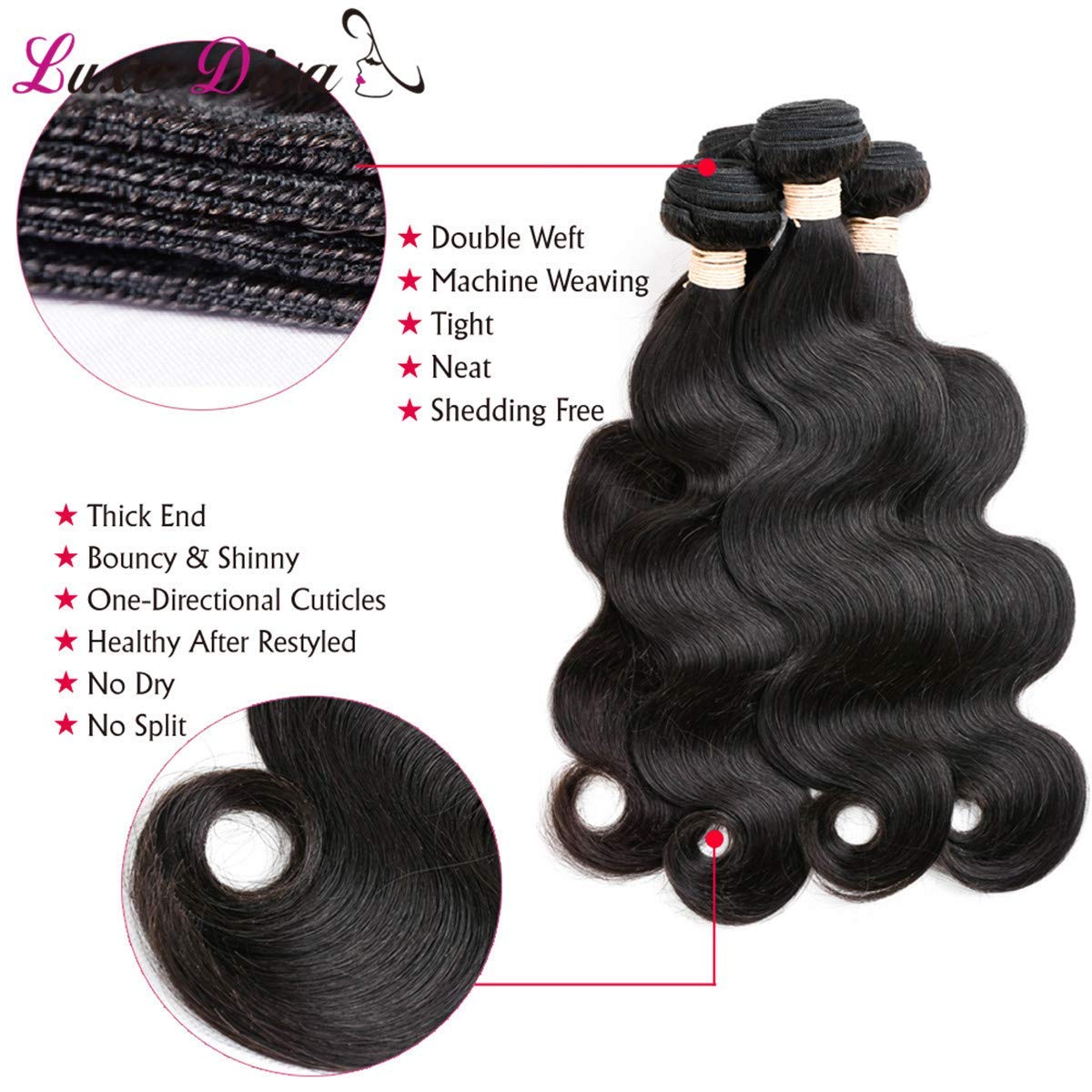 Virgin Human Hair Body Wave 3 Bundles with 13*4 Lace Frontal Closure