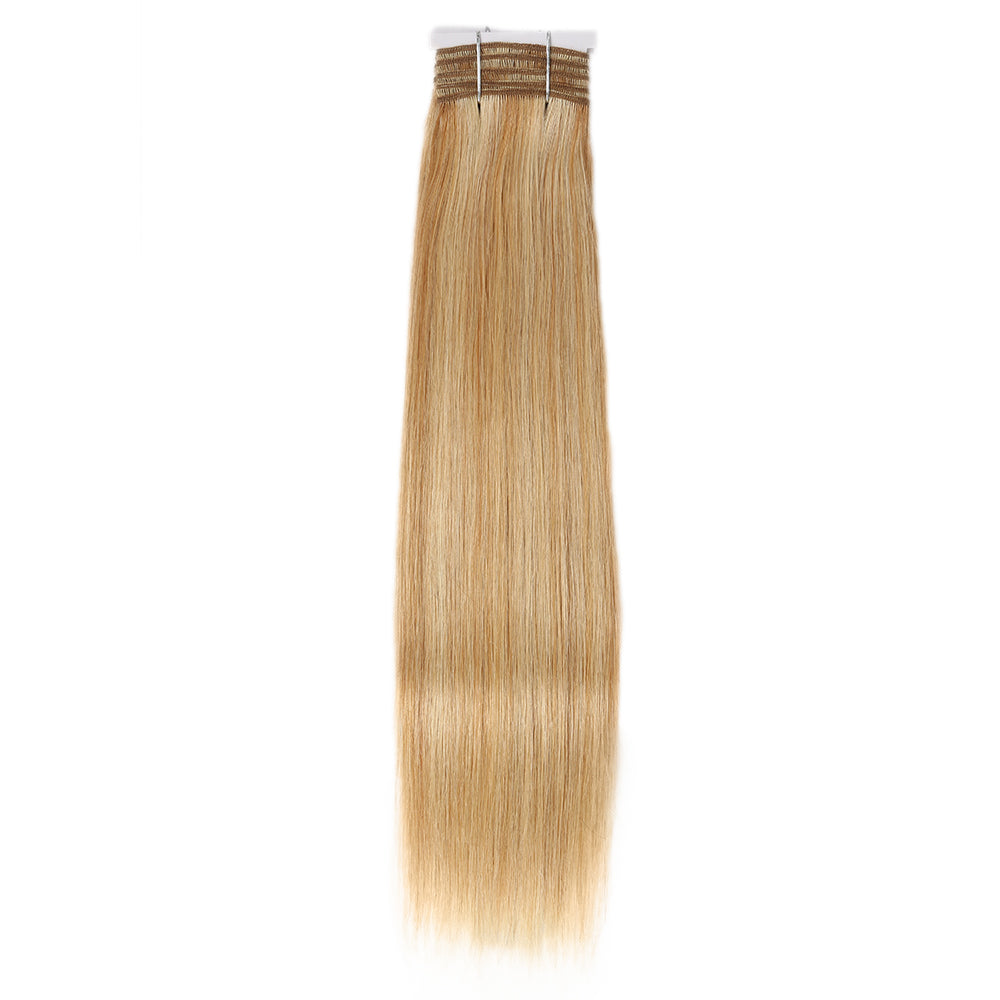 QVR Remy Human Hair 3 Bundles Straight Human Hair Weave Piano Blonde Color 27/613 95G/Bundle