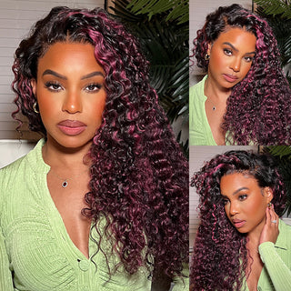 Red Purple Highlights HD Lace 13x4 Transparent Lace 180% Density Color Wigs Free Part Body Wave/Straight