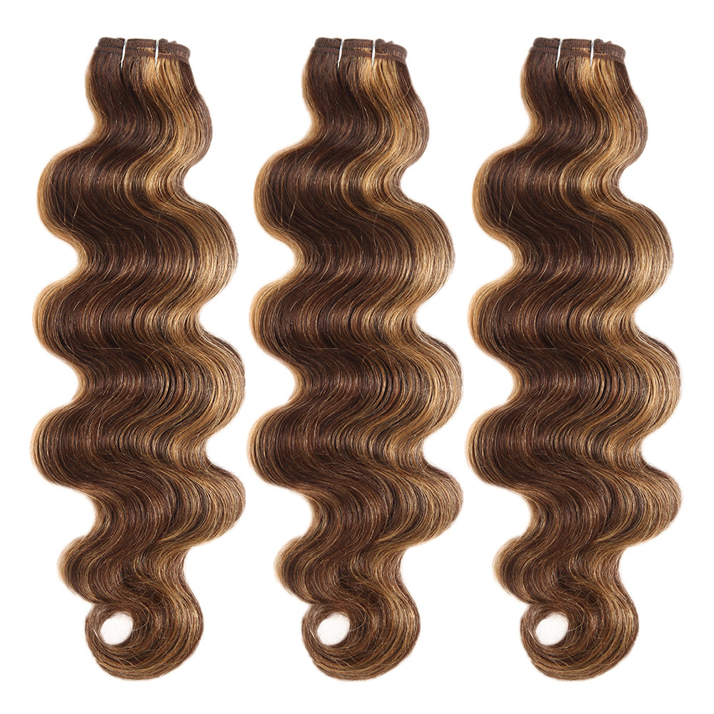 QVR Virgin Human Hair Body Wave Human Hair Weave 3 Bundles Piano Brown Blonde Color 113G/Bundle