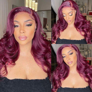 QVR Body Wave Burgundy Wigs 13x4 HD Lace Front Wigs 99J Colored Wigs Real Hair Wigs 200% Density Glueless Wigs