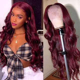QVR Body Wave Burgundy Wigs 13x4 HD Lace Front Wigs 99J Colored Wigs Real Hair Wigs 200% Density Glueless Wigs