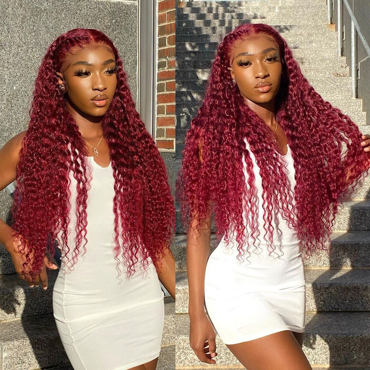 QVR 99J Burgundy Deep Wave Wigs Remy Human Hair Glueless Wigs 16-30 Inch Colored Curly 13x4 Lace Frontal Wigs
