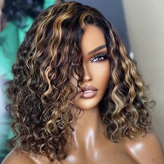 QVR Balayage Bob Style 4x4/13x4/13x6 Lace Frontal Water Wave Highlight Colored Human Hair Wig