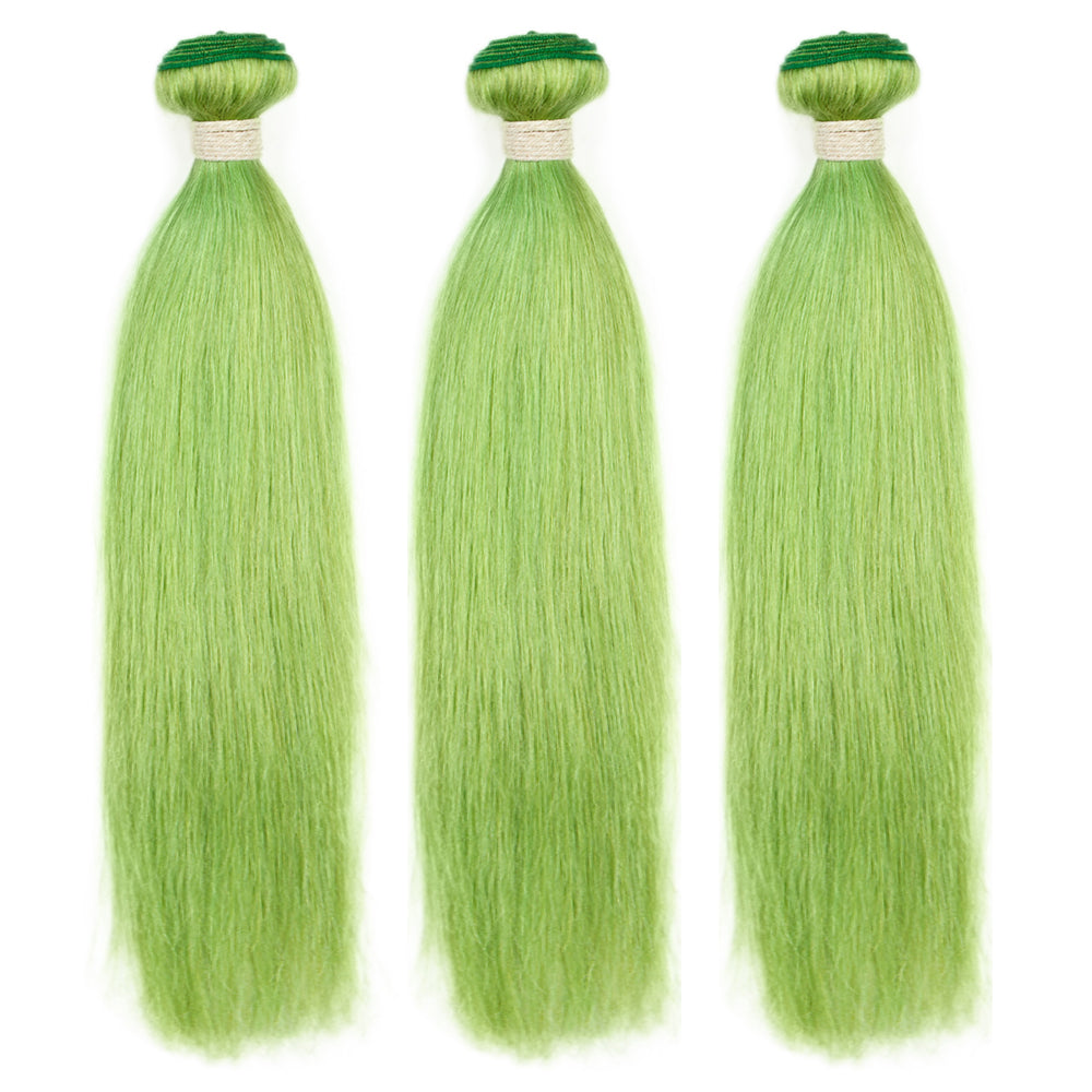 Queen Remy Human Hair 3 Bundles Straight Hair Weave Biscay Green Color
