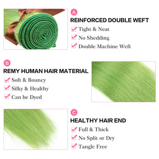 Queen Remy Human Hair 3 Bundles Straight Hair Weave Biscay Green Color