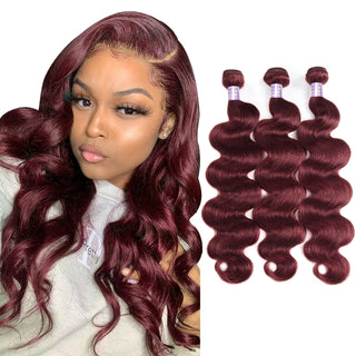 QVR Burgundy Bundles Body Wave Bundles 99J Red Colored Remy Human Hair Extensions Brazilian Weaving Remy Hair