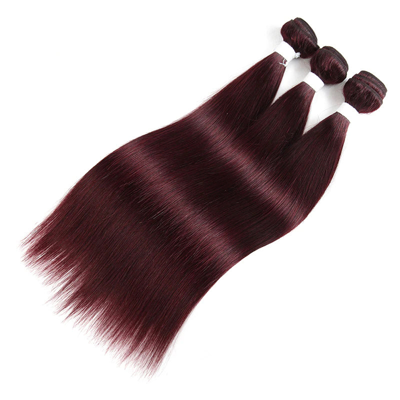 QVR Straight Human Hair Bundles Remy Brazilian Hair Weave 3 Bundles 99J Red Wine Human Hair Extensions