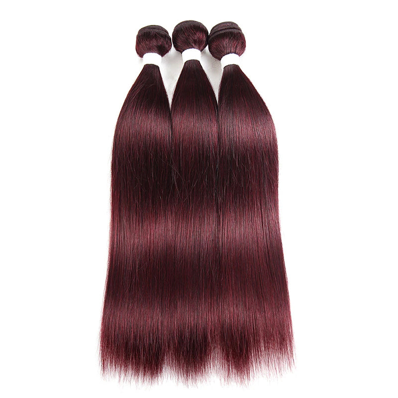 QVR Straight Human Hair Bundles Remy Brazilian Hair Weave 3 Bundles 99J Red Wine Human Hair Extensions