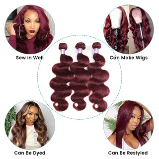 QVR Burgundy Bundles Body Wave Bundles 99J Red Colored Remy Human Hair Extensions Brazilian Weaving Remy Hair