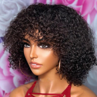 QVR Water Wave Short Pixie Bob Cut Wigs With Bangs For Black Women