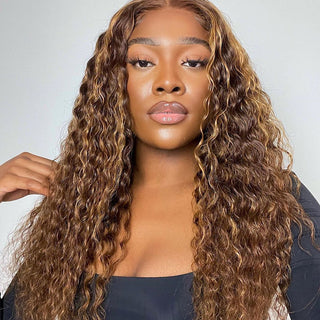 QVR Deep Wave Wigs Virgin Hair Kinky Curly Wigs Pre Plucked 13x6 4x4 HD Lace Frontal Wigs Piano Brown Blonde