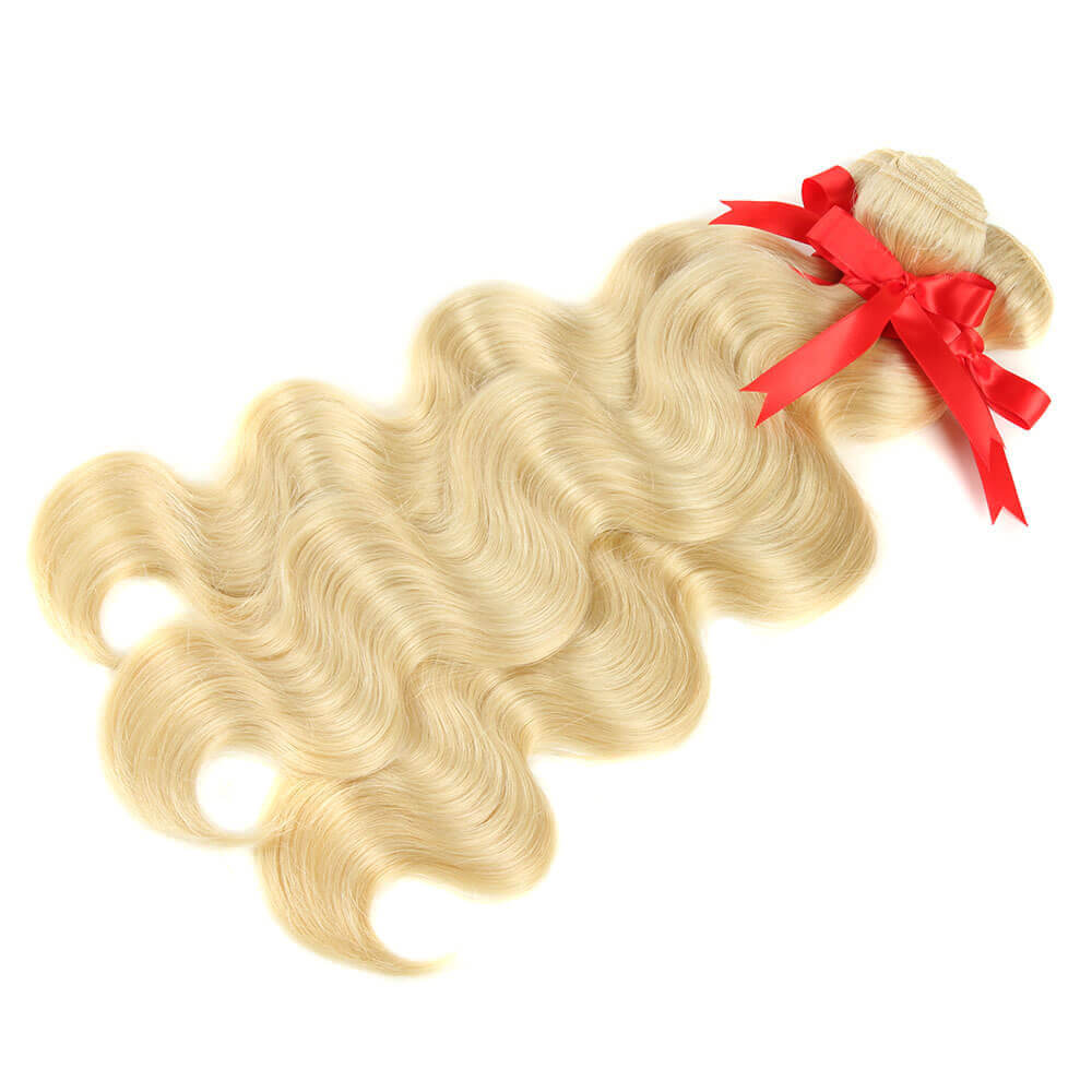 QVR Virgin Human Hair Blonde Body Wave 3 Bundles With 13*4 Lace Frontal