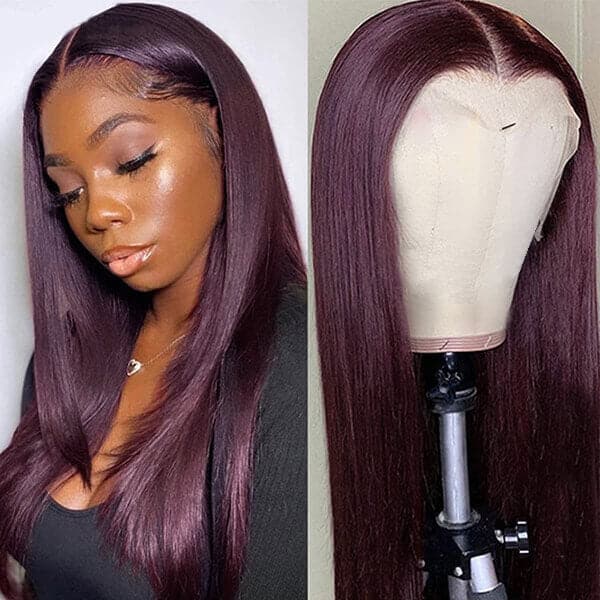 Dark Purple Straight 13x4 Lace Front Wigs Raisin Violet Transparent Lace Front Wig