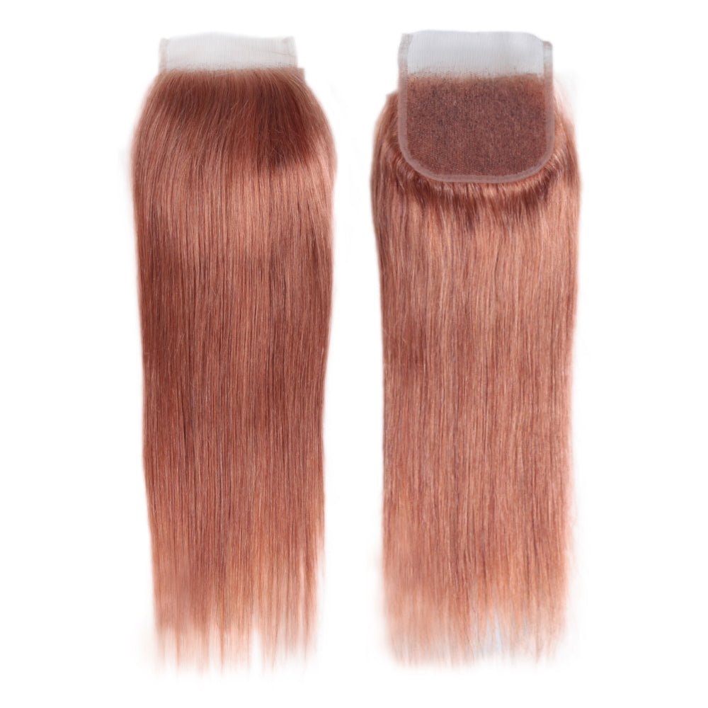 Queen Remy Human Hair 3 Bundles with Closure Straight Hair Weave Pink Color