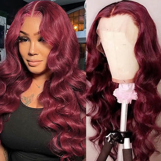 99J Burgundy Colored Wigs Body Wave Hair 13x6 HD Lace Front Wigs 30 Inch