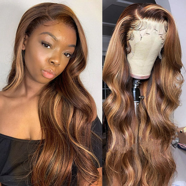 QVR Body Wave Perruques de cheveux humains Highlight Balayage HD Lace Front Wigs 4x4 5x5 Lace Closure Wigs