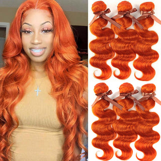 Queen Remy Ginger  Human Hair 3 Bundles Body Wave Hair Orange Color
