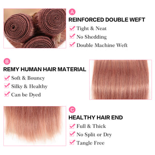 Queen Remy Human Hair 3 Bundles Straight Hair Weave Pink Color