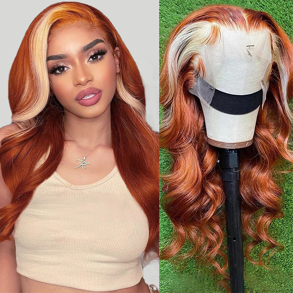 Ginger Blonde Wig 13x4 HD Lace Front Wig Body Wave Human Hair Wigs Blonde Orange Wig