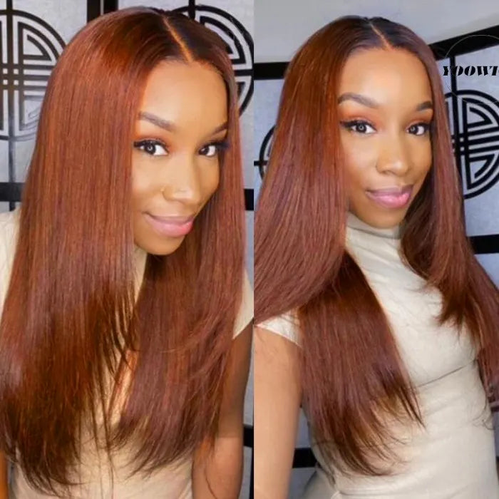 QVR #30 Auburn Brown Straight Lace wig With Bangs Virgin Human Hair Wigs Full Machine Made Wig