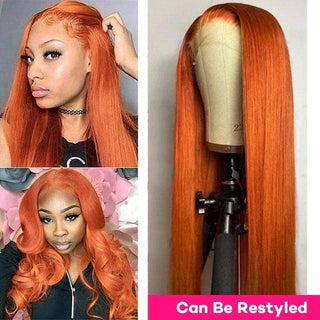 QVR Straight Highlight Wigs Human Hair Orange Color Wigs T Lace Burgundy Wig 180% Density 13x4x1 Lace