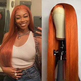 QVR Straight Highlight Wigs Human Hair Orange Color Wigs T Lace Burgundy Wig 180% Density 13x4x1 Lace