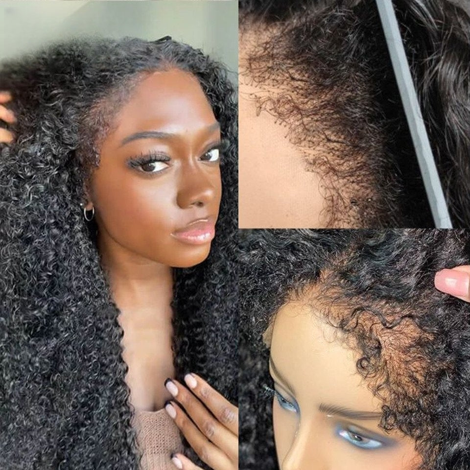 QVR Realistic Curly Edge Hairline Wig Kinky Curly 13x4 Lace Frontal Human Hair Wig