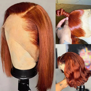 QVR Ginger Short Bob Wigs 4x4 13x4 Straight Human Hair Wig 180% Lace Front Orange Wigs