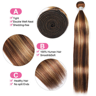 Highlight Hair Bundles Virgin Straight Human Hair 4 Bundles Ombre Honey Blonde P4/27 Color