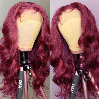 99J HD Lace Wig Body Wave Wig 4x4 Lace Closure Wig Burgundy Human Hair Wig
