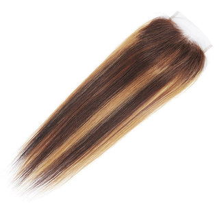Honey Blonde Highlight Straight Hair 3 Bundles with 4x4 Lace Closure