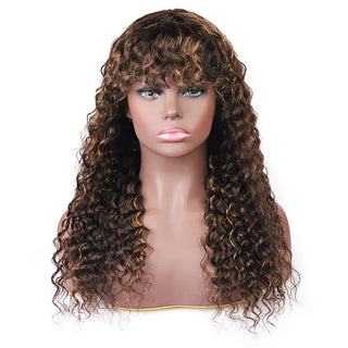 Highlight Human Hair Wigs With Bangs Deep Wave No Lace Wig