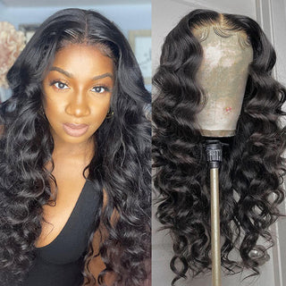 QVR Glueless Loose Deep Wave 13*4 HD Lace Front Wigs Invisible Lace Frontal Wavy Human Hair Wigs For Women