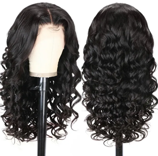 24" Loose Wave Transparent Lace 13x4/4x4  Lace Frontal Wig Human Hair Wig Natural Black