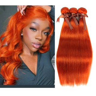 Queen Remy Human Hair 3 Bundles Straight Hair Weave Orange Color