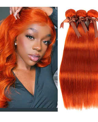 Queen Remy Human Hair 3 Bundles Straight Hair Weave Orange Color