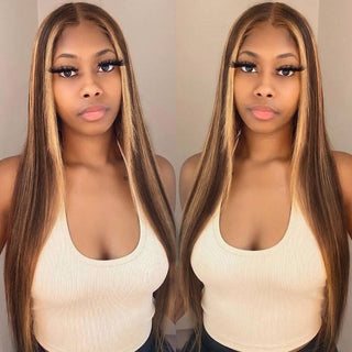 Highlight 4x4 HD Lace Wigs Straight Human Hair Balayage Wigs 5x5 Transparent Lace Closure Wigs 180% Density