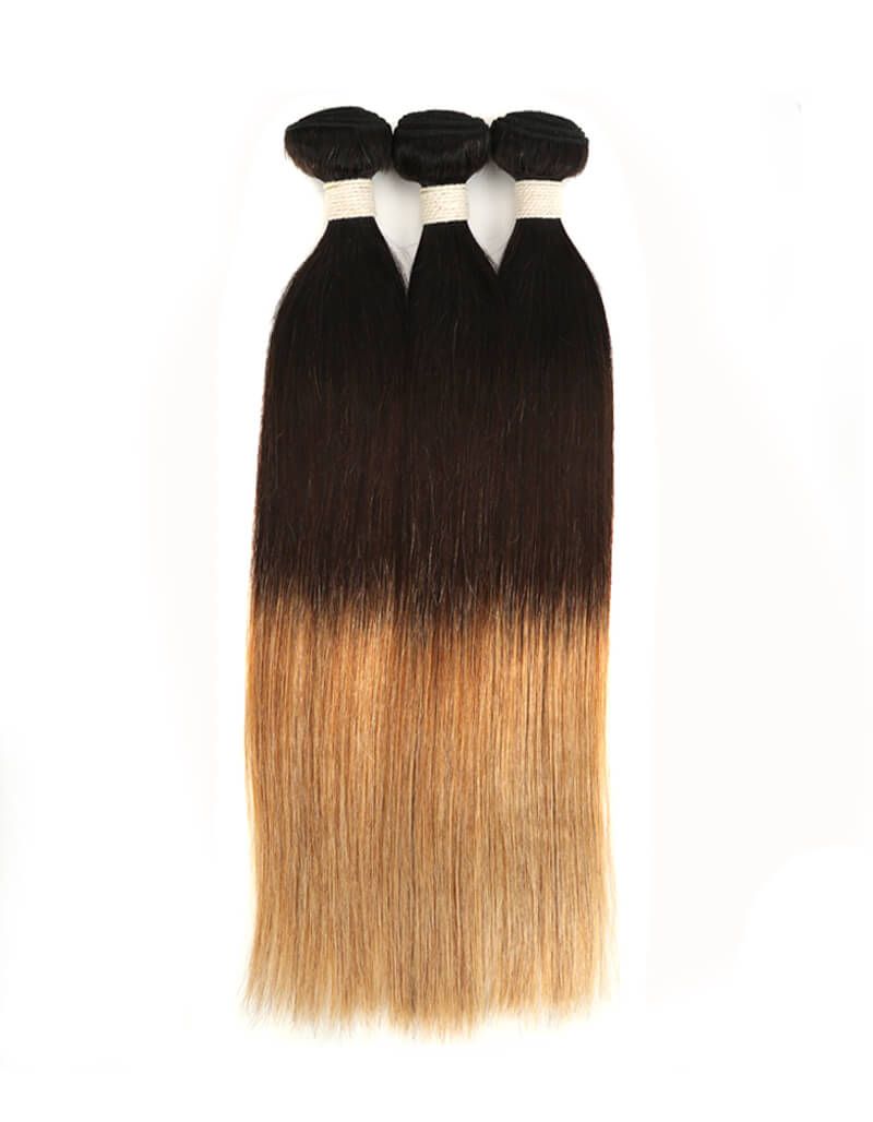 QVR Queen Remy 3 Bundles Straight Hair T1B/4/27
