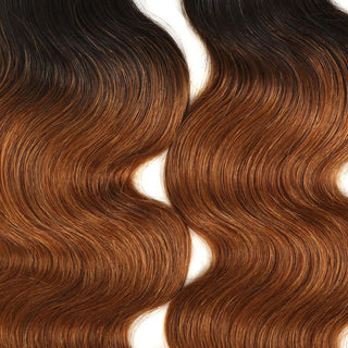 QVR Body Wave Bundles With Closure Remy Human Hair 3 bundles with 4*4 Lace Closure Ombre Brown Color T1B/30