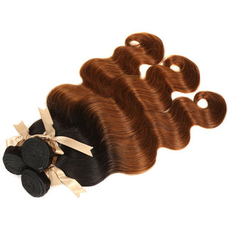 QVR Body Wave Bundles With Closure Remy Human Hair 3 bundles with 4*4 Lace Closure Ombre Brown Color T1B/30